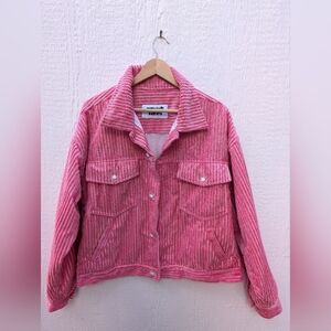 Somewhere Nowhere Pink Soft Corduroy Flower Button Down Jacket Coat Size Large